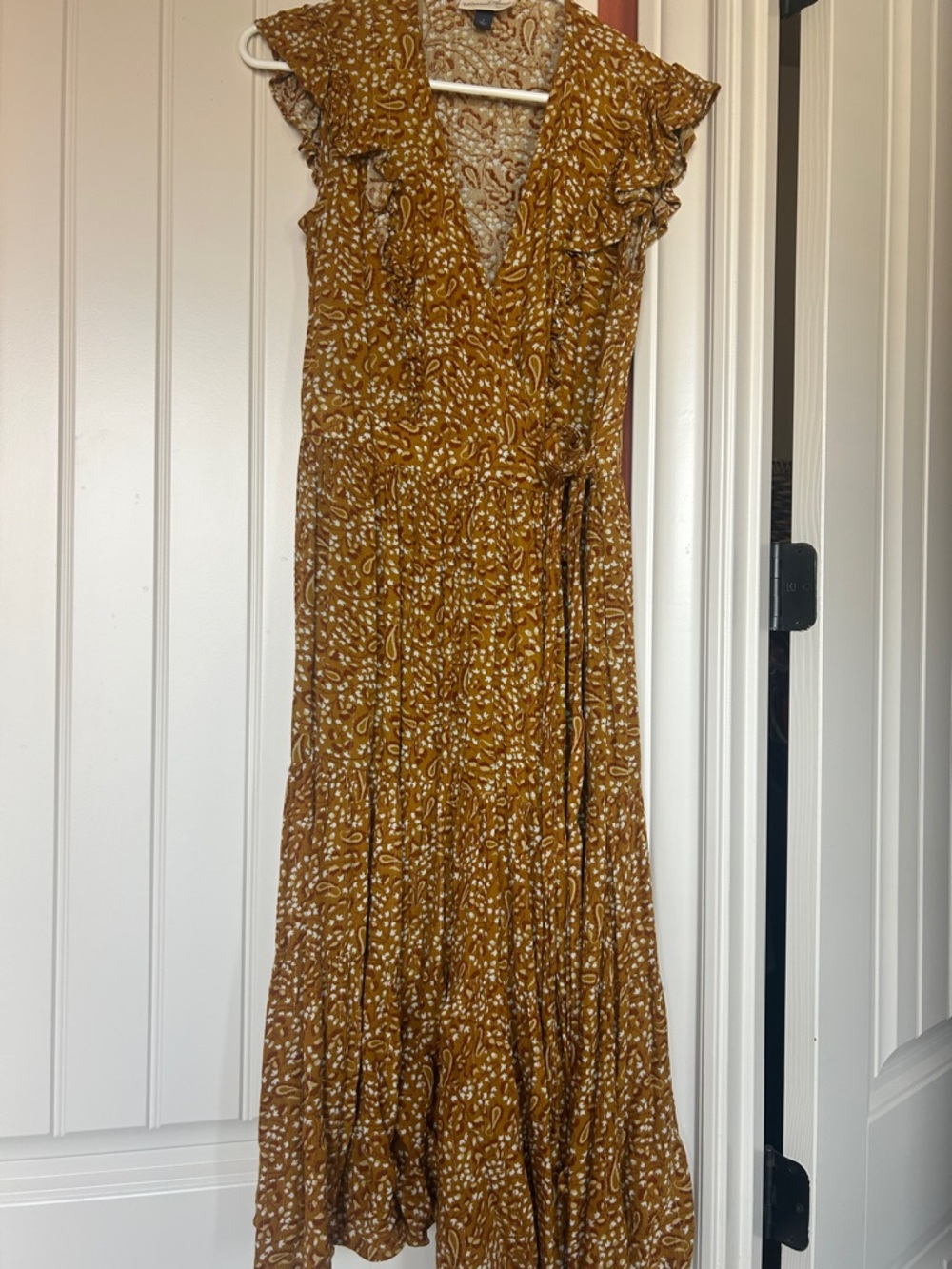Universal Thread Mustard Paisley Wrap Maxi Dress with Ruffles